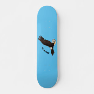Happy flying bald eagle cartoon illustration skateboard