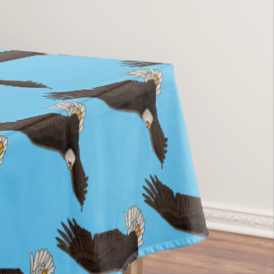 Happy flying bald eagle cartoon illustration tablecloth