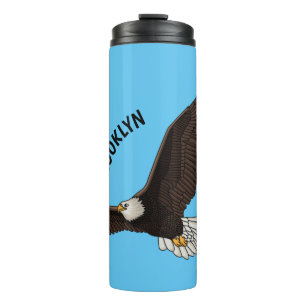 Happy flying bald eagle cartoon illustration thermal tumbler