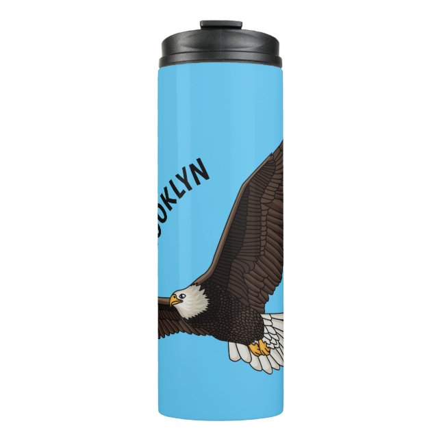 Happy flying bald eagle cartoon illustration thermal tumbler (Front)