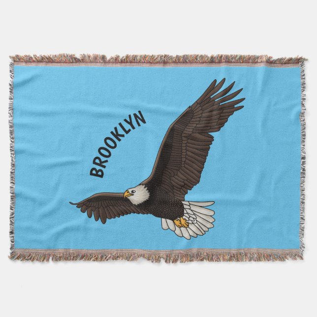 Happy flying bald eagle cartoon illustration  throw blanket (Front)
