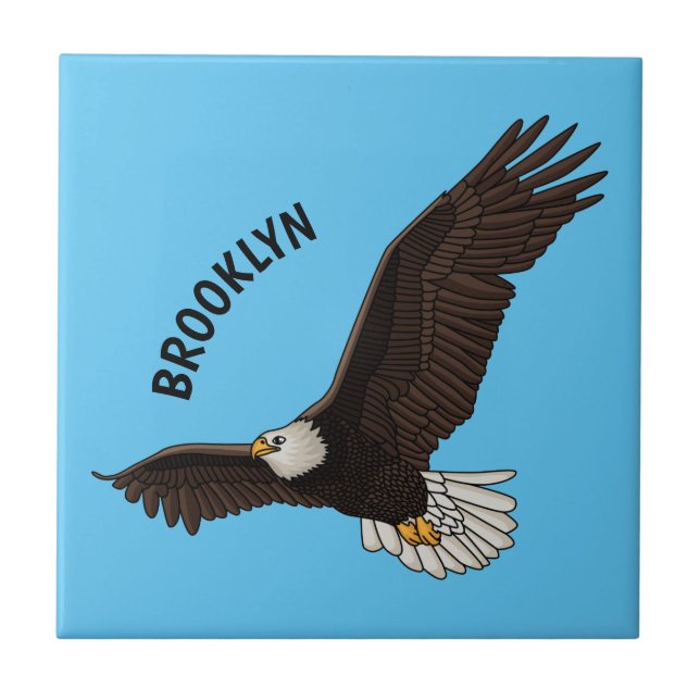 Happy flying bald eagle cartoon illustration tile (Front)