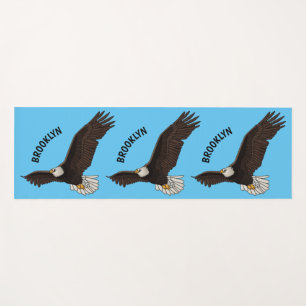 Happy flying bald eagle cartoon illustration yoga mat
