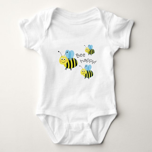 Happy Flying Bees Cute Bee Happy Baby Bodysuit (Front)