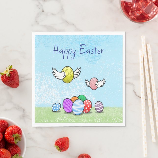 Happy Flying Easter Eggs Napkin (Insitu)
