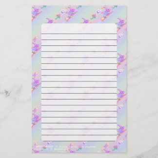 Happy Flying Witch Bright Pastel Rainbow Pattern Stationery