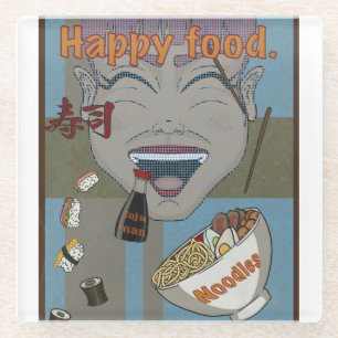 Happy food glass coaster