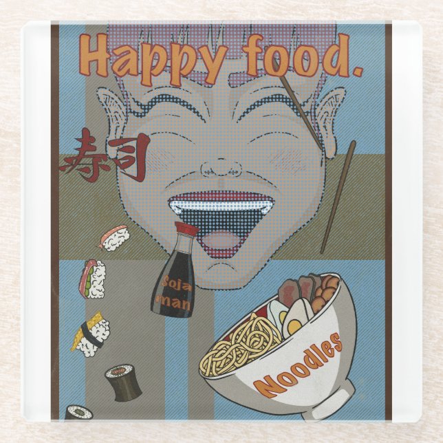 Happy food glass coaster (Front)