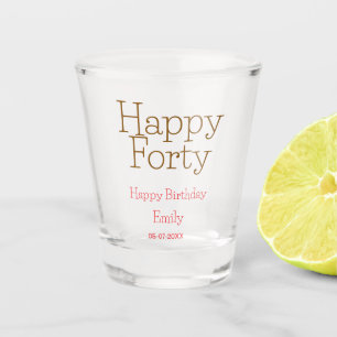 happy forty birthday name golden red bold letter r shot glass