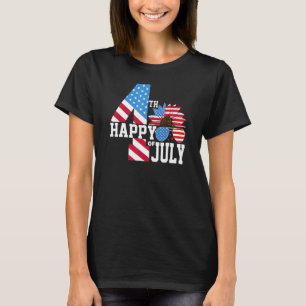 Happy Fourth 4th Of July American Sunflower Glasse T-Shirt