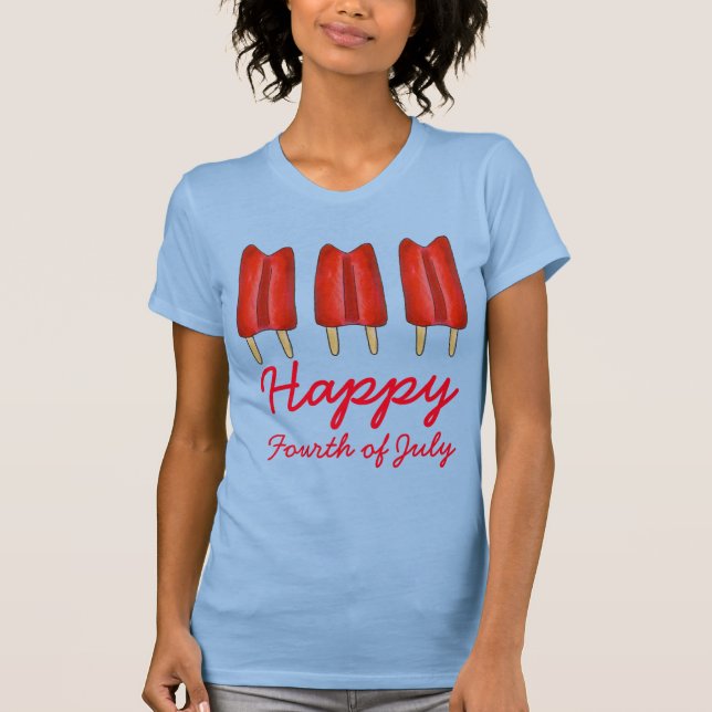 Happy Fourth 4th of July Cherry Twin Pop Popsicle T-Shirt (Front)