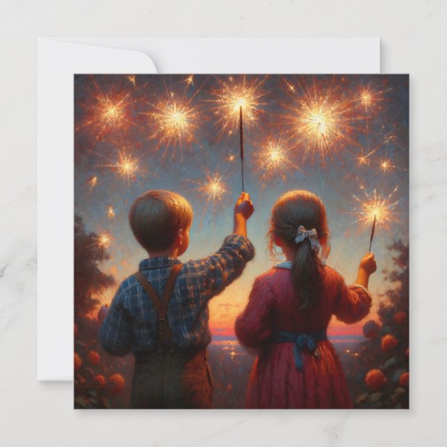 Happy Fourth Children with Sparklers Personalised Card (Front)