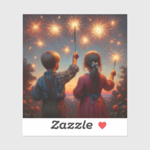 Happy Fourth Children with Sparklers Personalized