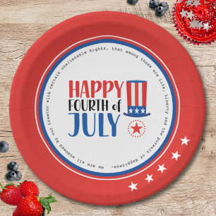 Happy Fourth July Party Red White Blue Paper Plate