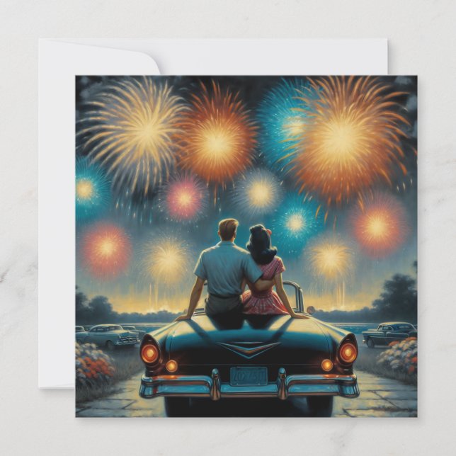 Happy Fourth of July | 1950's Couple Fireworks Card (Front)