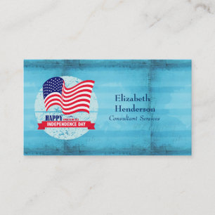 Happy Fourth of July American Flag Illustration Business Card