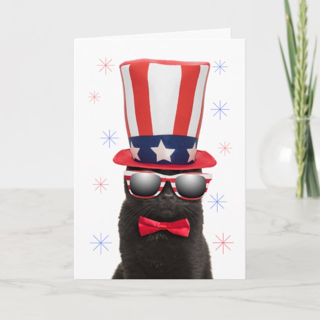 	Happy Fourth of July Cool Cat in Sunglasses Humou Holiday Card (Front)