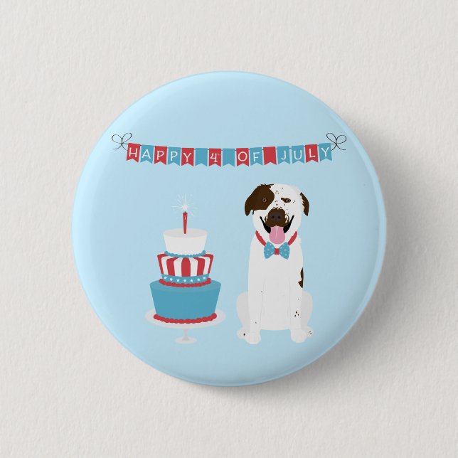 Happy Fourth of July Dog Red White Blue 6 Cm Round Badge (Front)