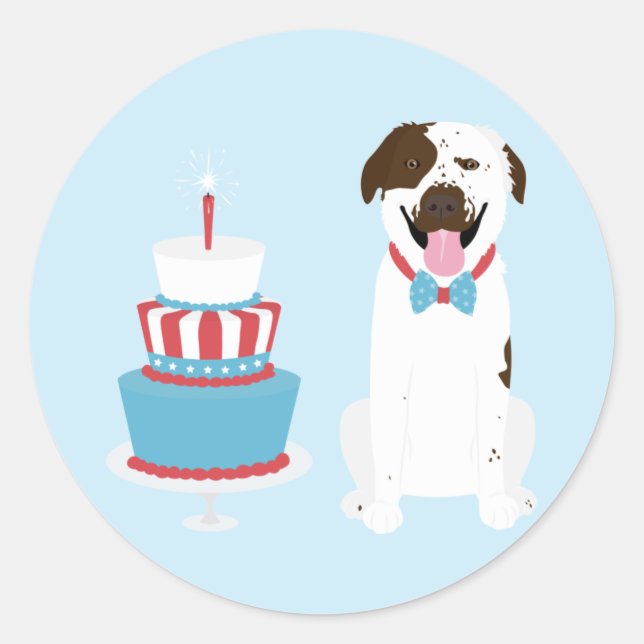 Happy Fourth of July Dog Red White Blue Classic Round Sticker (Front)