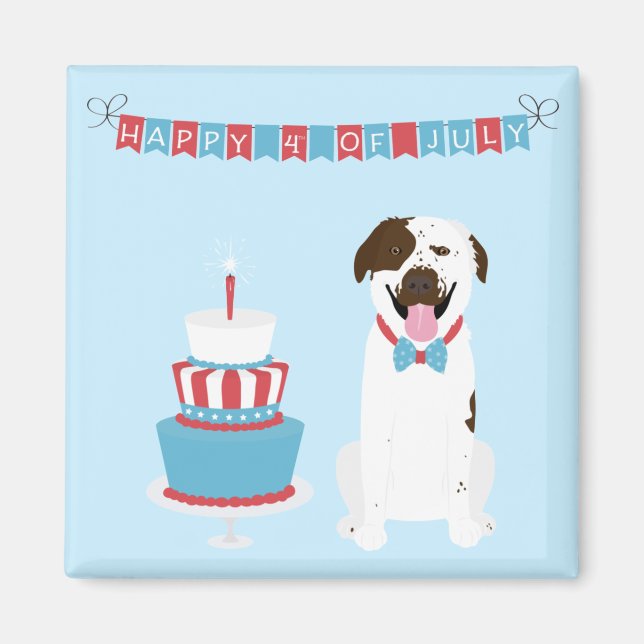 Happy Fourth of July Dog Red White Blue Magnet (Front)