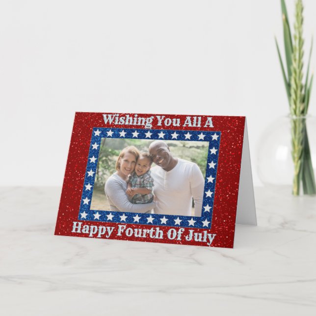 Happy Fourth Of July Glitter Family Photo Card (Front)