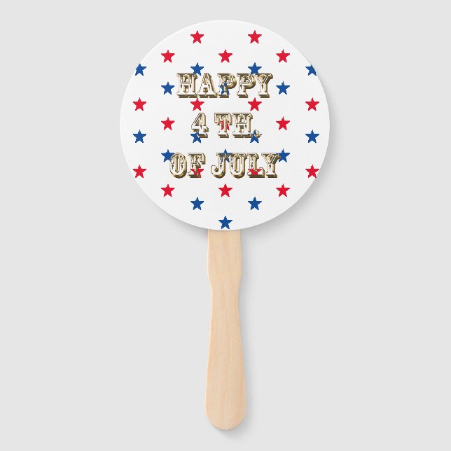 Happy fourth of July gold red white blue stars Hand Fan (Front)