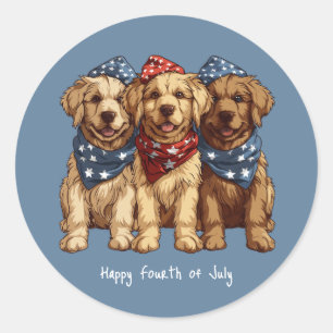 Happy Fourth Of July Golden Retriever Dogs Classic Round Sticker