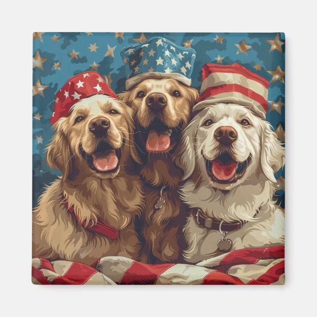Happy Fourth Of July Golden Retriever Dogs Magnet (Front)