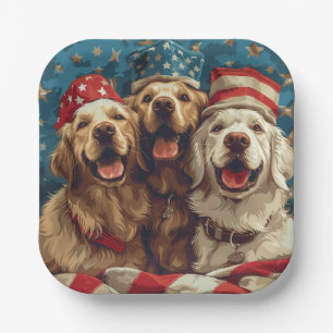 Happy Fourth Of July Golden Retriever Dogs Paper Plate