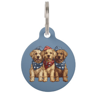 Happy Fourth Of July Golden Retriever Dogs Pet Tag