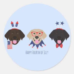 Happy Fourth Of July Labrador Retriever Dogs Classic Round Sticker