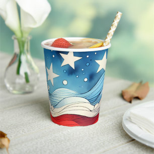 Happy Fourth of July   Patriotic Stars and Stripes Paper Cups