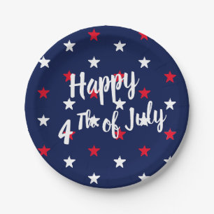 Happy fourth of July red white and navy blue stars Paper Plate