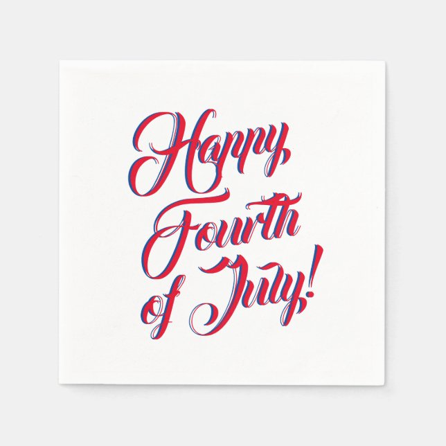 Happy Fourth of July red white blue script elegant Napkin (Front)