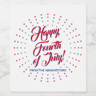 Happy Fourth of July red white & blue stars custom Wine Label