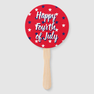 Happy fourth of July red white blue stars fun Hand Fan