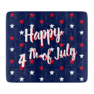 Happy fourth of July, red white blue stars Glass Cutting Board