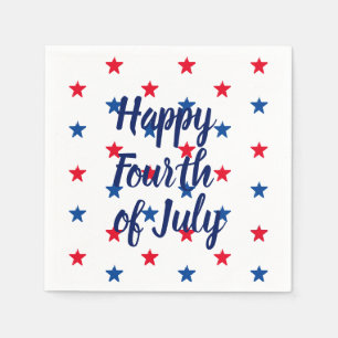 Happy fourth of July red white blue stars Napkin