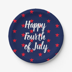 Happy fourth of July red white navy blue stars Paper Plate