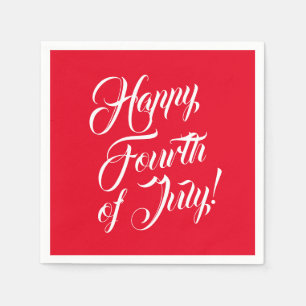 Happy Fourth of July scrip white red elegant Napkin