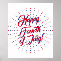 Happy Fourth of July script red white & blue stars