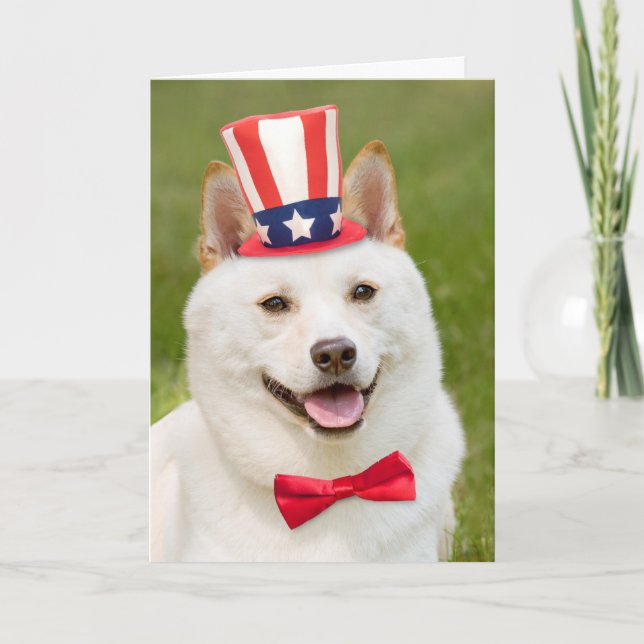 Happy Fourth of July Shiba Inu Dog in Hat Holiday Card (Front)