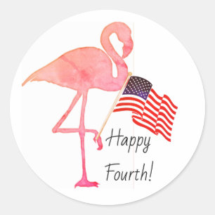 Happy Fourth of July US Flag Flamingo Classic Round Sticker