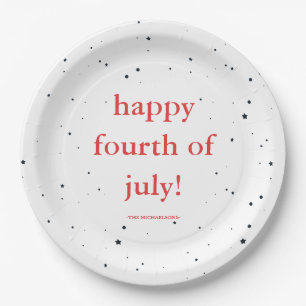 Happy Fourth of July with Name and Stars Paper Plate