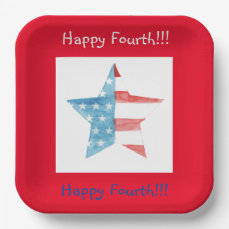 HAPPY FOURTH RED SQUARE (STAR) PAPER PLATES