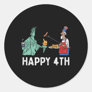 Happy Fourth Statue Of Liberty Uncle Sam Funny 4th Classic Round Sticker