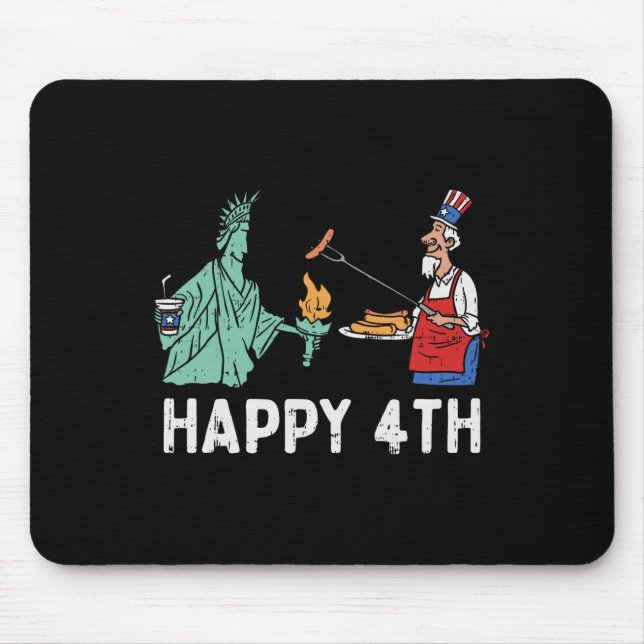 Happy Fourth Statue Of Liberty Uncle Sam Funny 4th Mouse Pad (Front)