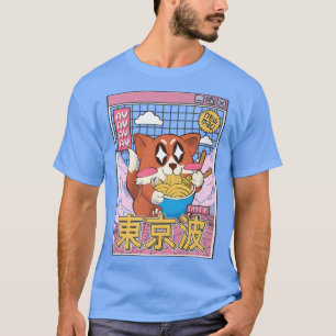 Happy Fox Eating Ramen Vaporwave Aesthetic Anime K T-Shirt