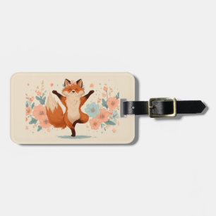 Happy Fox with Flowers – Cute Whimsical Animal Art Luggage Tag