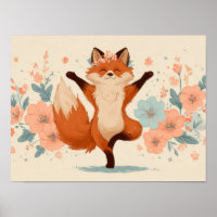 Happy Fox with Flowers – Cute Whimsical Animal Art